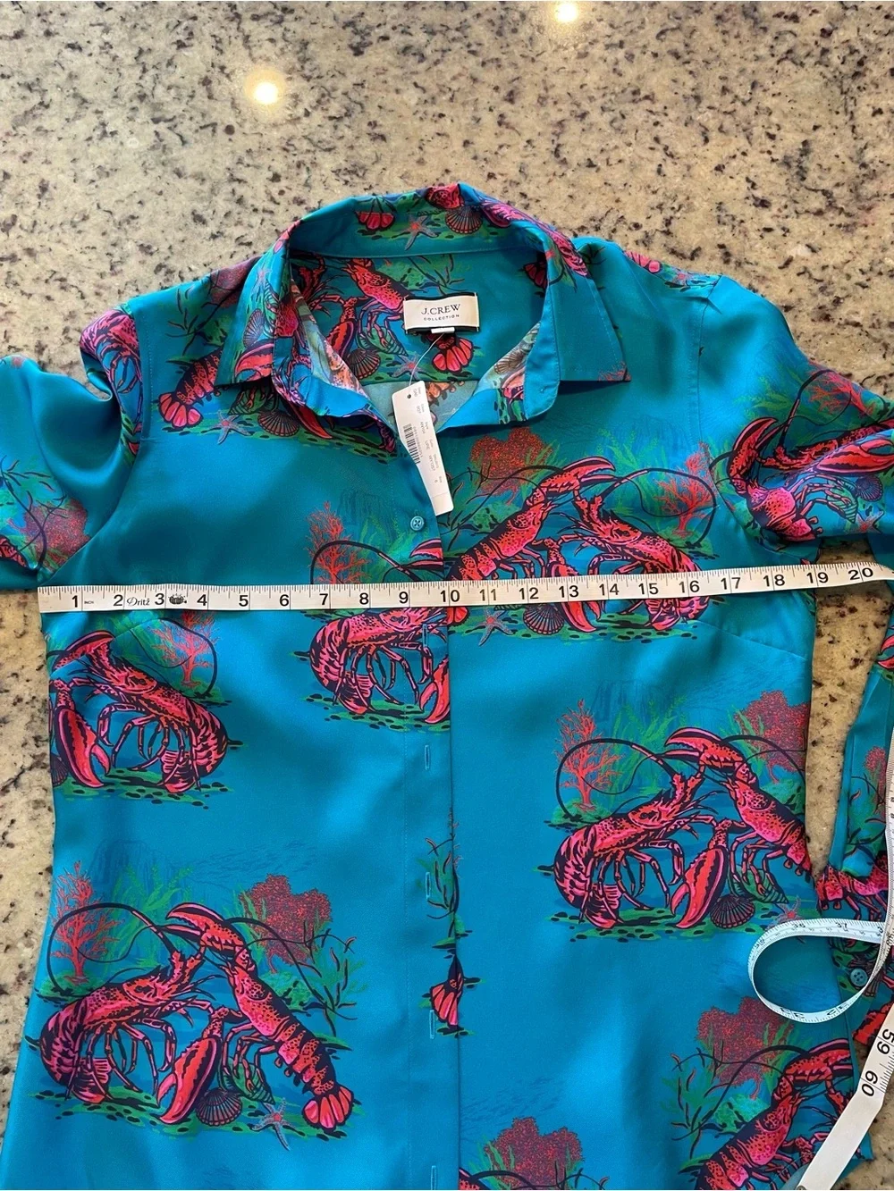 NWT J. Crew collectors Teal Button-Up Blouse with Lobster Print 6